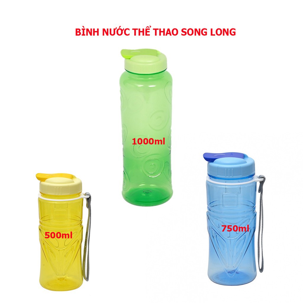 Bình nước thể thao học sinh giao màu ngẫu nhiên dung tích 1000-750-500ml nhựa song long