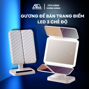 Gương để bàn trang điểm cao cấp có đèn LED 3 chế độ ánh sáng (kèm sạc)
