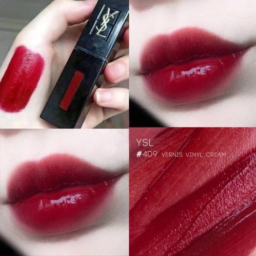 Son Kem Lì YSL Vinyl Cream Lip Stain 409 Burgundy Vibes Đỏ Rượu