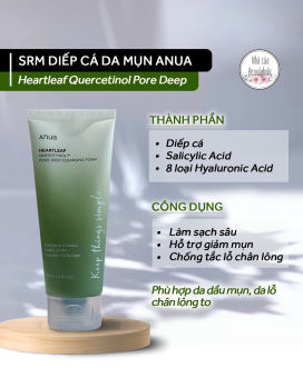 [BẢN NEW 2023] Sữa rửa mặt diếp cá cho da dầu ANUA HEARTLEAF QUERCETINOL PORE DEEP CLEANSING FOAM