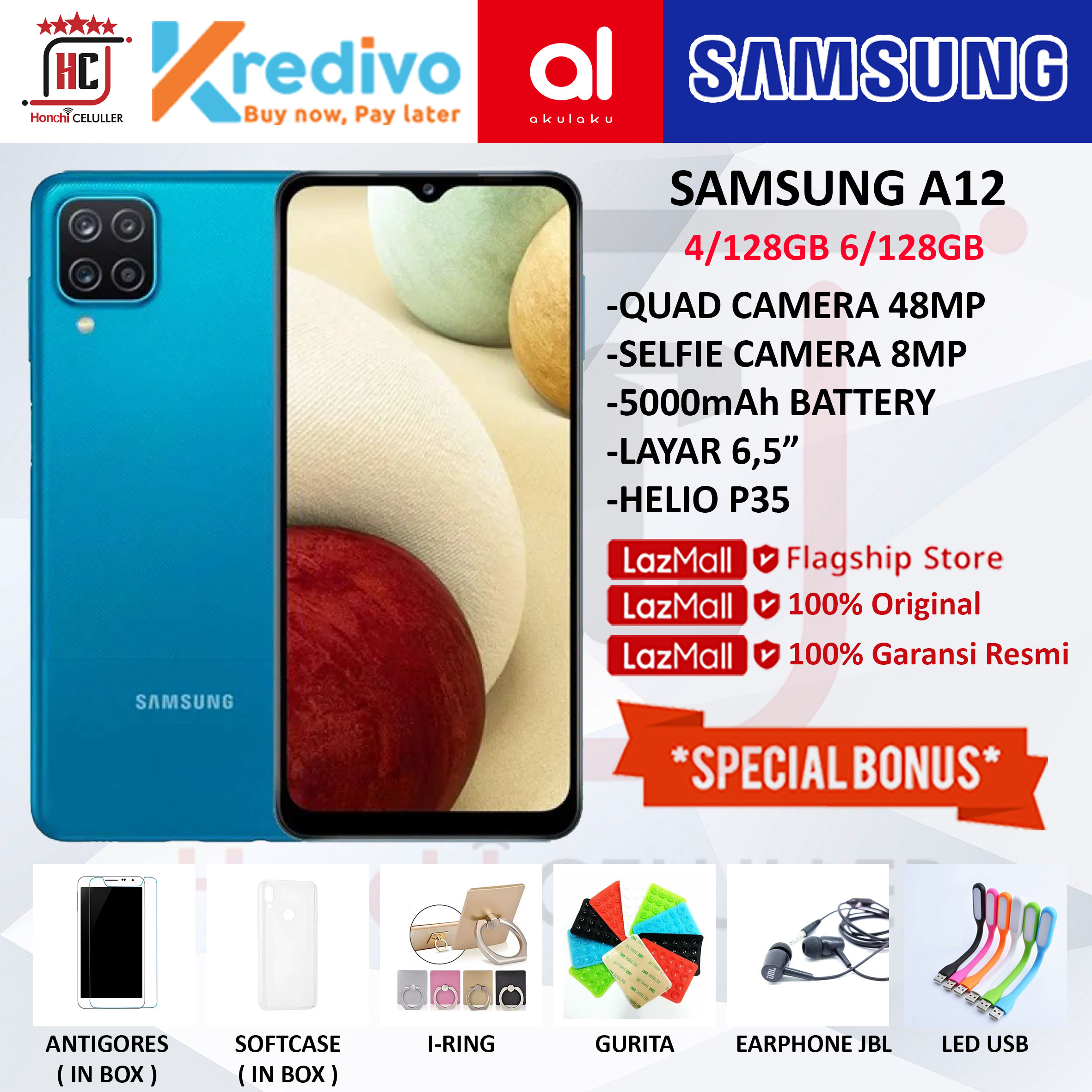 SAMSUNG A12 RAM 4GB 6GB ROM 128GB 4/128GB 6/128GB GARANSI RESMI SAMSUNG INDONESIA SEIN Harga 2,099,000 rupiah*Gratis Ongkir