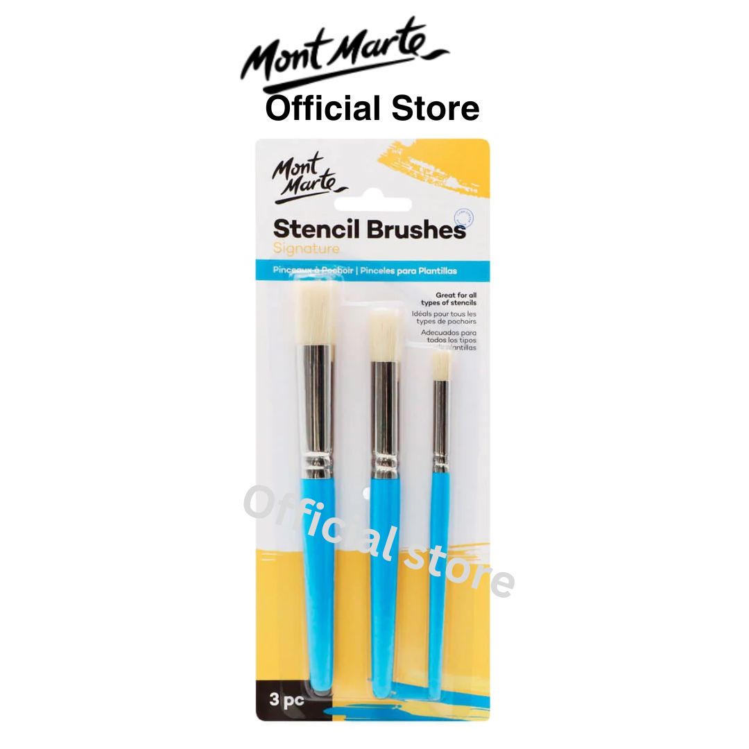 Mont Marte 3 pcs Stencil Brushes Set, Pure Natural