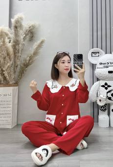 Đồ bộ nữ pijama lá bài chất liệu lụa mango cao cấp tay dài quần dài MGTD 08