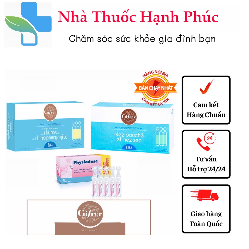 Nước muối sinh lý tép hồng, xanh, vàng Gifrer - Pháp