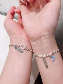 Vòng tay đôi bạc thật mặt trời, mặt trăng khắc tên LTD0001 - Trang Sức TNJ