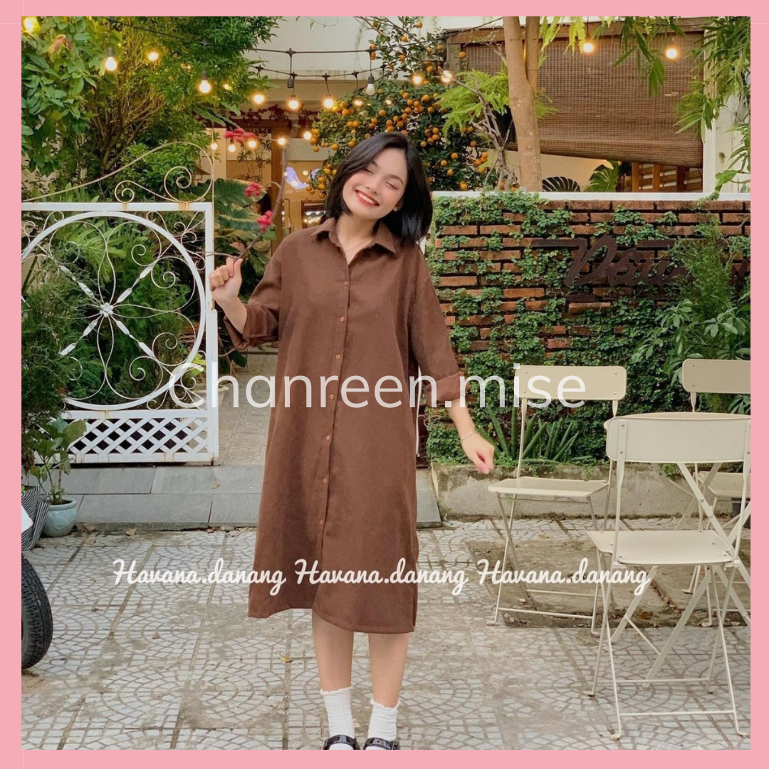 Váy sơ mi dài quảng châu chanreen chất đẹp dầy dặn