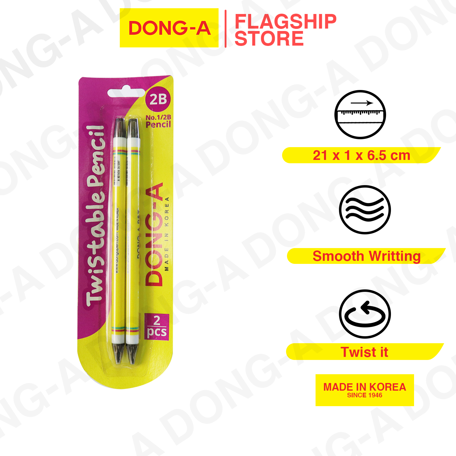 DONG-A TWISTABLE PENCILS No.1 2B 2pcs card 112226