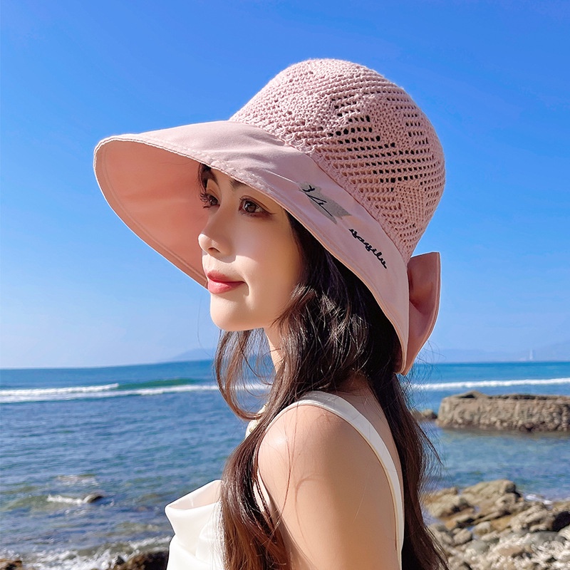 Mũ Nón chống nắng thêu hình lá chữ thoáng khí thời trang hè cho nữ