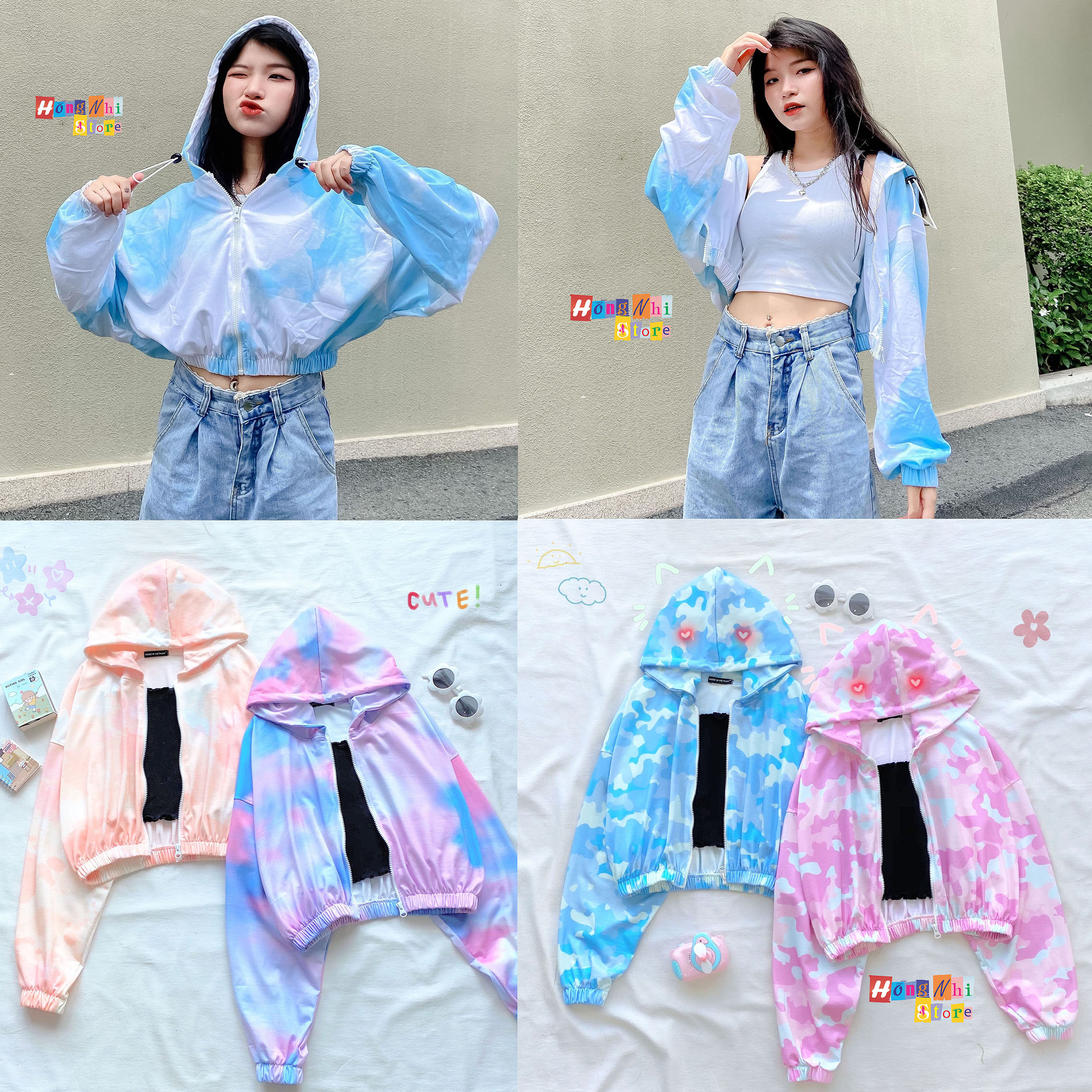 Áo hoodie zip croptop oversize ulzzang 3d loang màu dáng rộng - mm