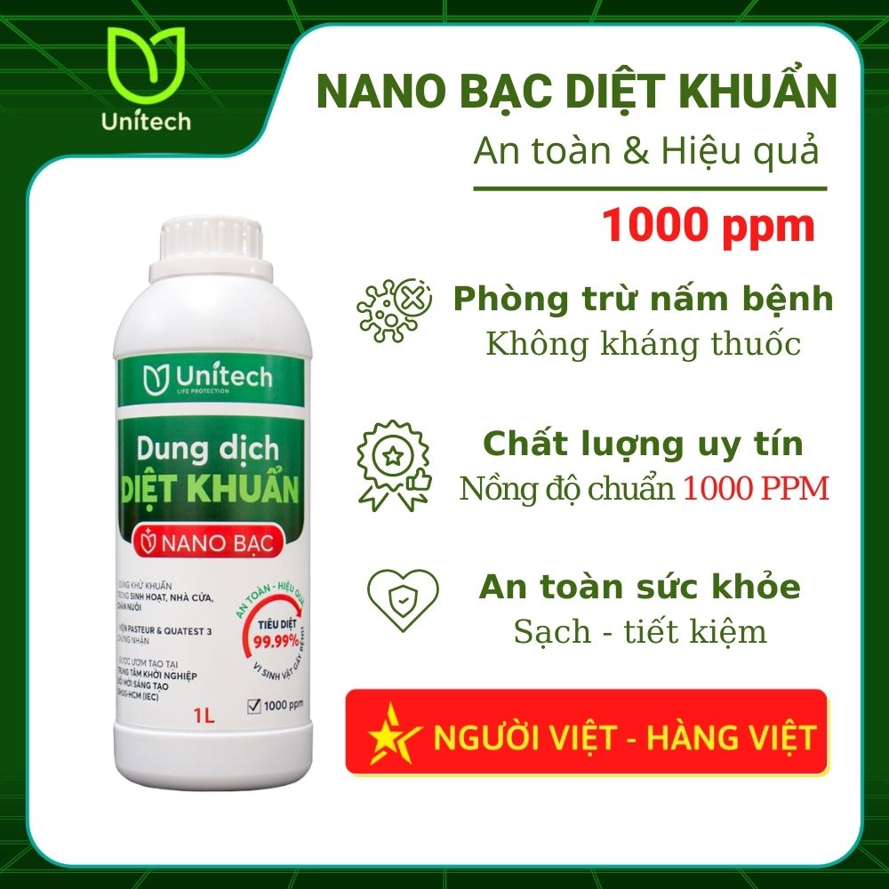 Nano bạc diệt khuẩn Unitech 1L | Nồng độ chuẩn dùng cho sát khuẩn nhà cửa, nông nghiệp, thủy sản