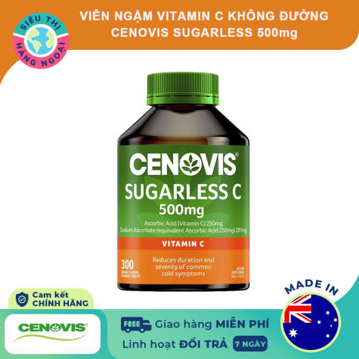 Viên ngậm Vitamin C không đường Cenovis Vitamin C 500mg Sugarless [Tăng cường miễn dịch] Hộp 300 viên Exp09/2023 Hàng Úc được bán bởi Siêu Thị Hàng Ngoại