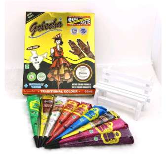 MỰC VẼ  HENNA TATTOO ẤN ĐỘ - golecha - bút vẽ henna Tặng 2 khuôn vẽ mini 2cmx2cm