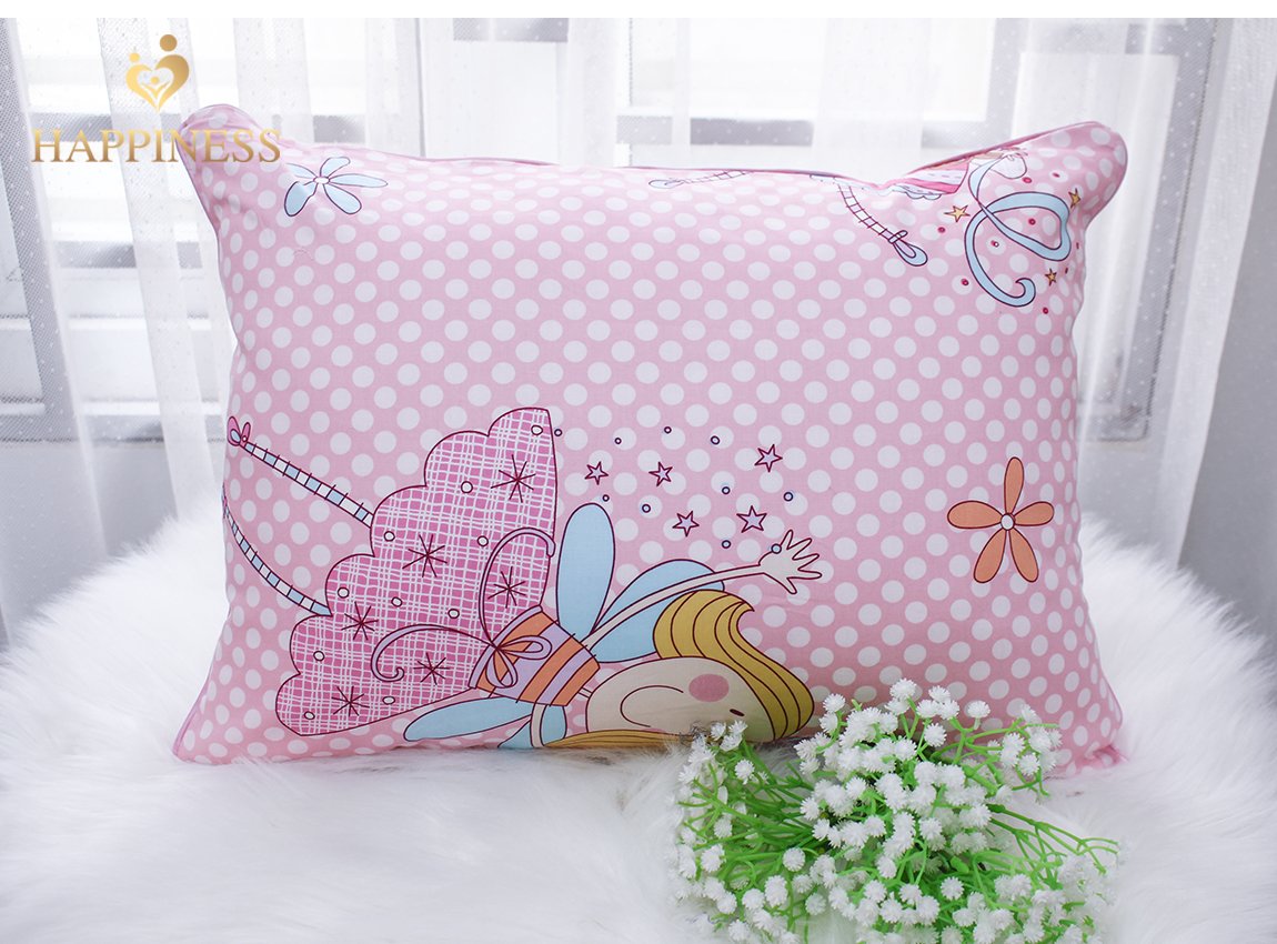 ⚡️⚡️"gối cotton cho bé gồm vỏ kèm ruột gối happiness⚡️ mầu hồng -tranlanshop"