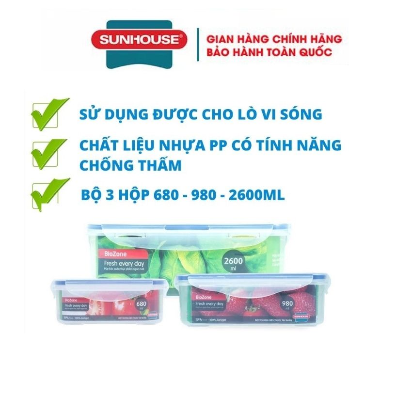 Bộ 3 và 4 và 6 hộp nhựa đựng thực phẩm Nhập Khẩu Biozone hộp đựng cơm giữ nhiệt hộp trữ đông hộp bảo quản thực phẩm tủ lạnh hộp đựng thực phẩm hộp