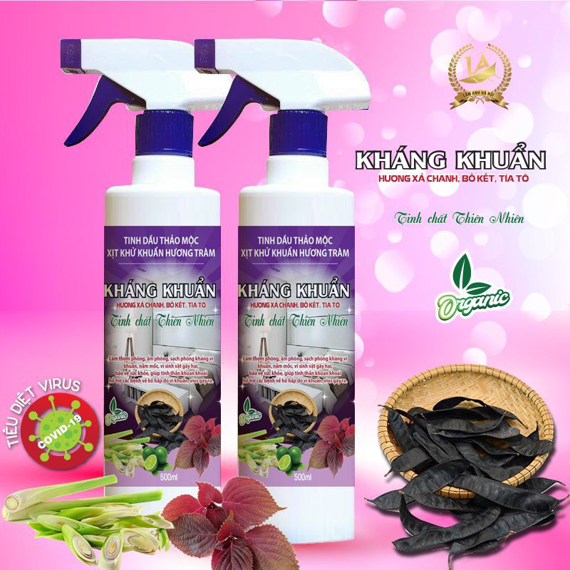 Tinh dầu thảo mộc xịt khử khuẩn hương chanh, xả, tía tô chai 500ml