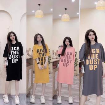 Đầm Suông - Váy Suông Form Rộng in Chữ Kick, Chất Cotton Nhiều Màu