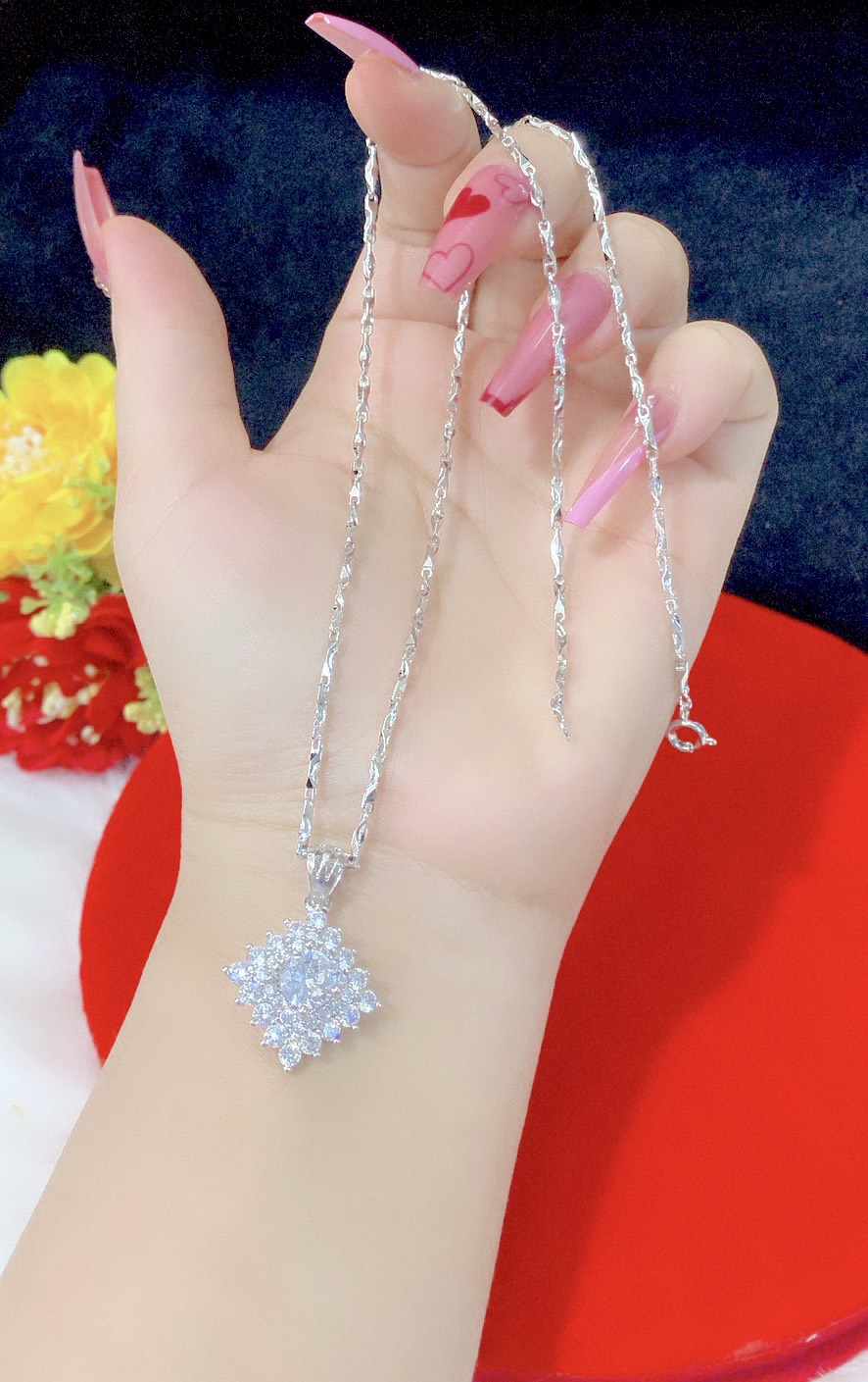 Dây chuyề mặt xoàn hình thoi mạ bạch kim cao cấp EP05