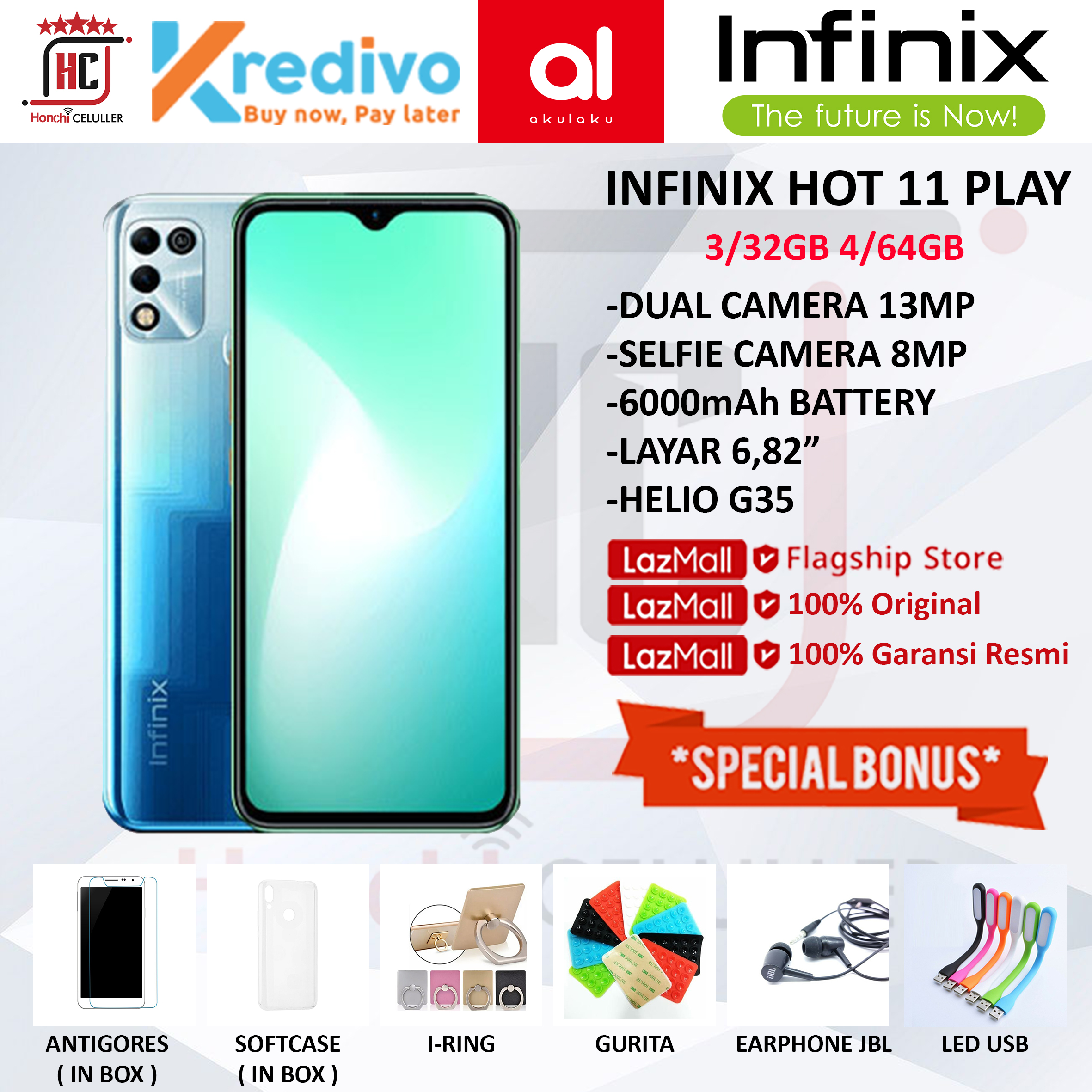 INFINIX HOT 11 PLAY 4/64 GB 4 64 3 32 GARANSI RESMI INFINIX INDONESIA Giá 1,599,000 Đồng*Miễn phí vận chuyển