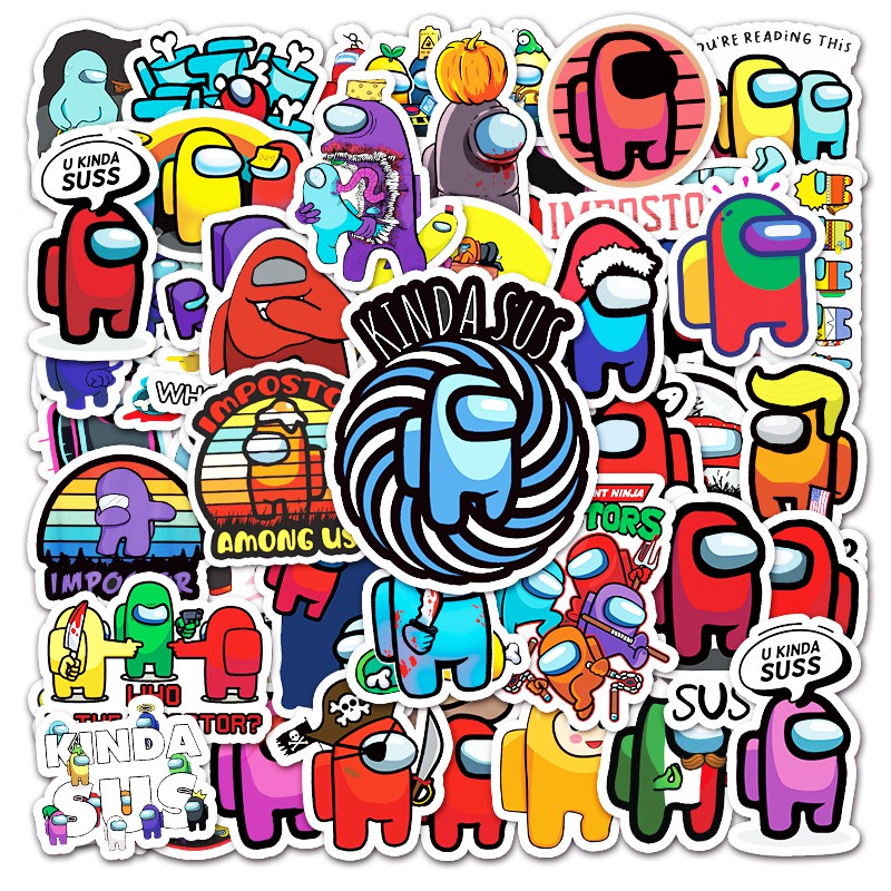 Set 50 miếng dán in194 cao cấp , sticker dán chống thấm nước - 6-8cm - amongus