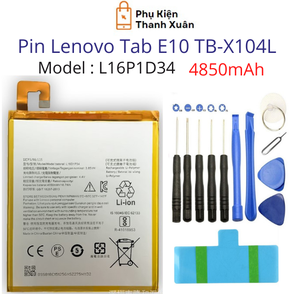 Pin zin Lenovo Tab E10 TB-X104L L16D1P34  4850mAh | Dung lượng gốc | Tặng kèm bộ tháo mở