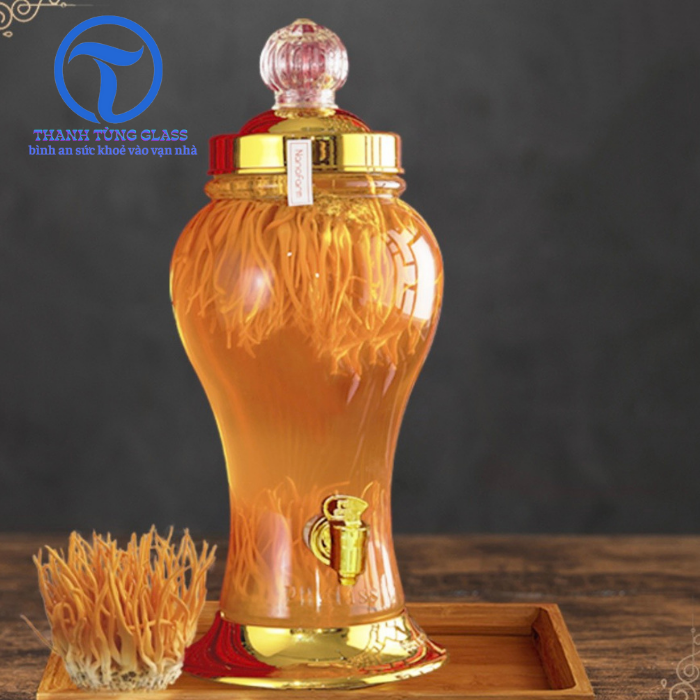 Bình ngâm rươu sâm thủy tinh phú hoà 4 lít có van