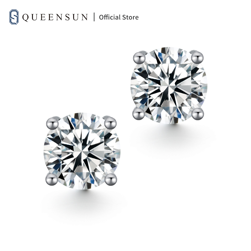 QUEENSUN 18k gold diamond earrings, four claw earrings, Bullhead Earrings，six claw earrings，round, surrounded by diamonds, sparkling earrings, custom earrings, diamond custom earrings四爪耳钉