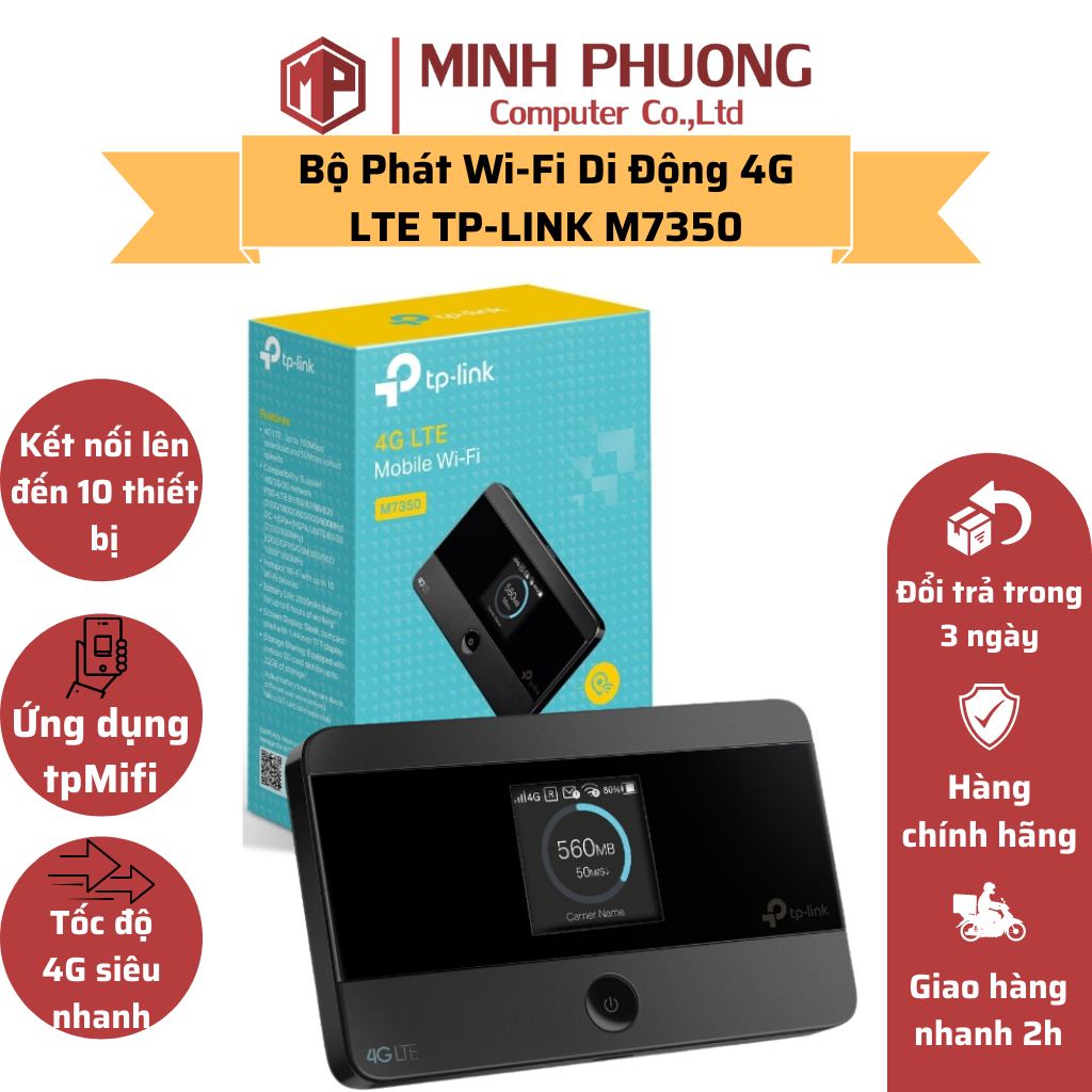 Bộ phát wi-fi di động 4g lte tp-link m7350 - hàng chính hãng