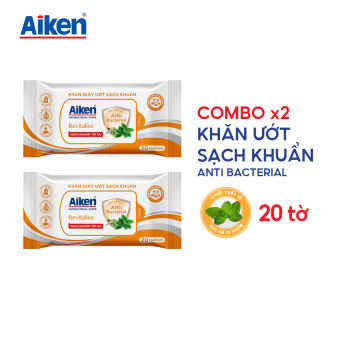 Aiken Combo 2 Gói Khăn Ướt Sạch Khuẩn Chiết Xuất Bạc Hà 50 Tờ/gói