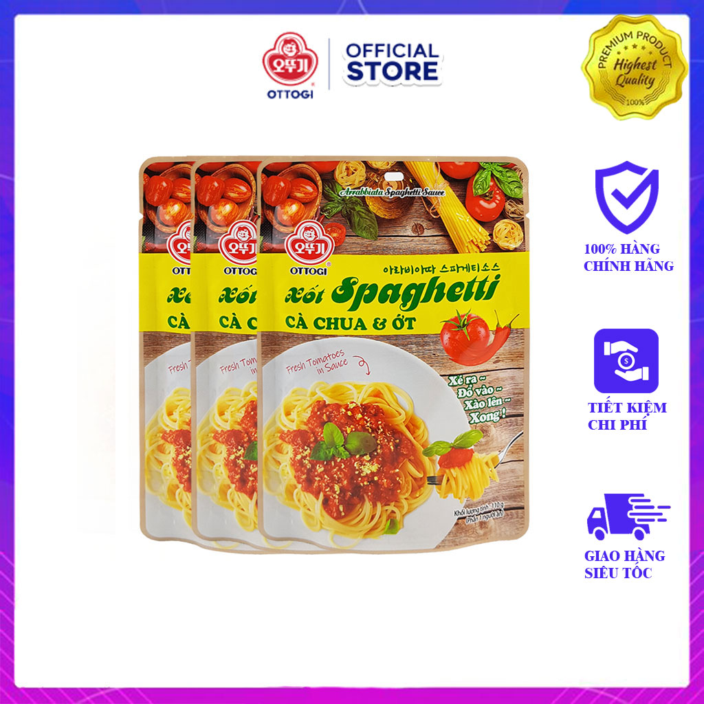 Combo 3 gói Sốt Spaghetti vị cà chua và ớt Ottogi gói 110g