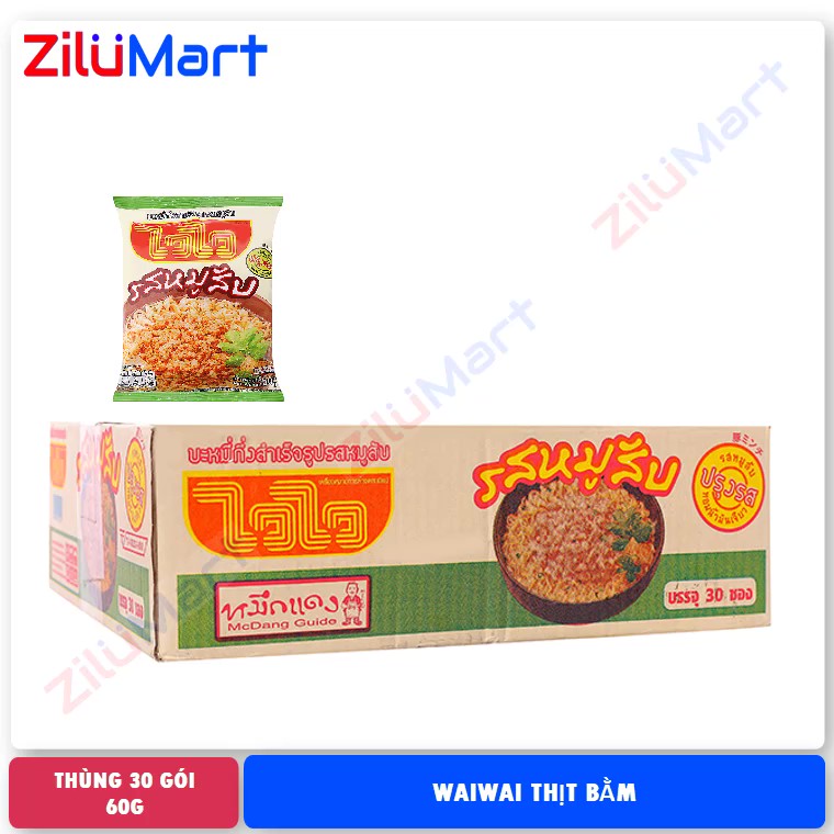 Mì Thái Lan Waiwai vị thịt heo bằm (thùng 30 gói) loại 60g