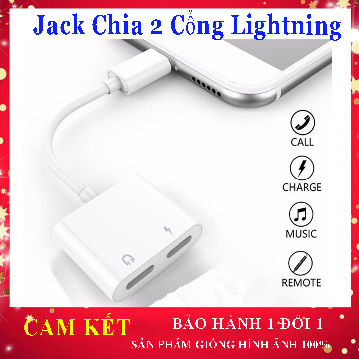 Cáp chia cổng Lighting thành 2 cổng Lightning vừa sạc vừa cắm tai nghe cho Iphone - Jack 2 cổng dẹt tai nghe Ip