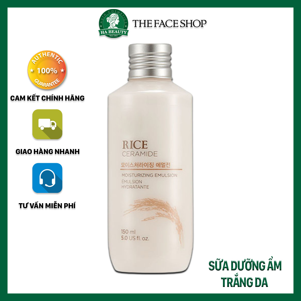 Sữa dưỡng ẩm trắng da chiết xuất từ gạo vitamin B vitamin E The Face Shop Rice Ceramide Moisturizing Emulsion 150ml
