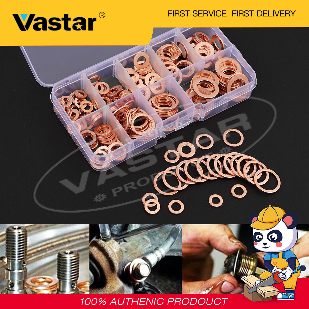 Vastar Bộ 200 Cái Đai Ốc Và Bu Lông Vòng Đệm Bằng Đồng Bộ Các Loại Vòng Đệm Phẳng Với Hộp M5/M6/M8/M10/M12/M14 Cho Phích Cắm Bể Phốt Thích Hợp Cho Xe Máy Ô Tô THUYỀN