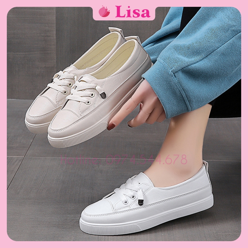 Giày lười nữ, Giày thể thao nữ dáng slip on da mềm đế bằng đi học, đi chơi, đi làm thời trang, LISA M62