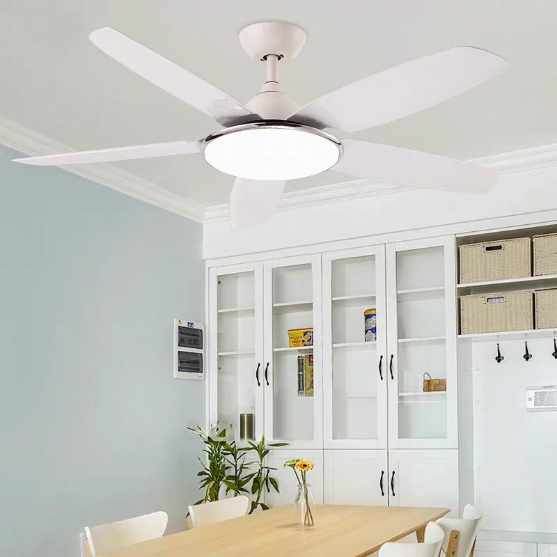 Quạt trần có đèn 5 cánh nhựa 6 tốc độ gió,đèn led 3 màu ánh sáng,có đảo chiều hút ẩm mùa đông,điều khiển từ xa trang trí phòng khách,bếp ăn,phòng ngủ