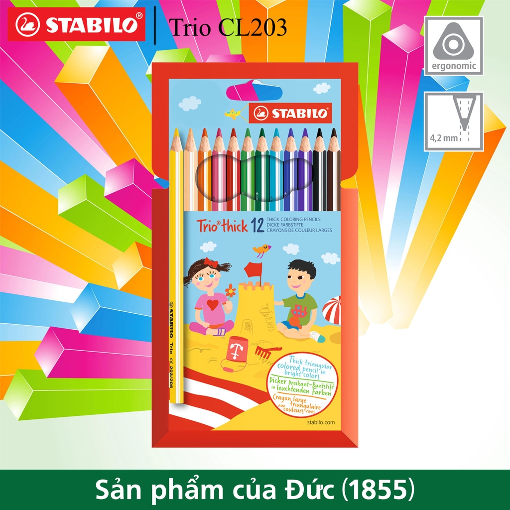Vỉ bút chì màu stabilo trio thick 12 màu