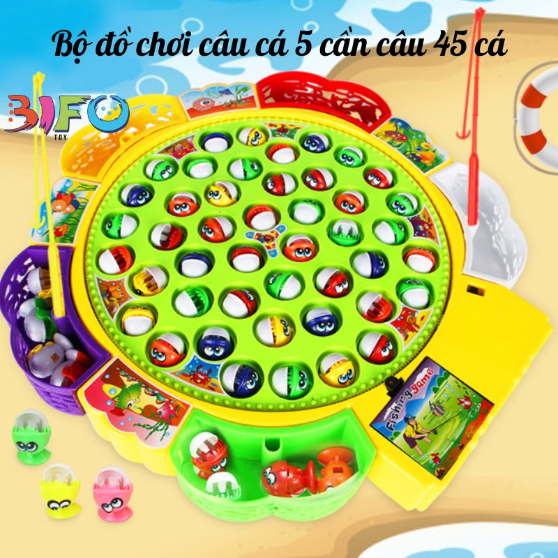 [SIZE LỚN] Đồ chơi câu cá phát nhạc trẻ em 45-24-15 con cá, nhiều cần câu có hộp nhựa đẹp nhiều người chơi