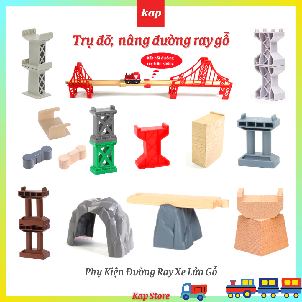 [HCM] các mẫu trụ đỡ đường ray gỗ - phụ kiện lắp ráp mô hình đường ray xe lửa gỗ