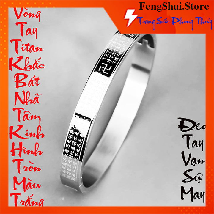 [HCM]Vòng tay titan cao cấp bát nhã tâm kinh hình tròn màu trắng - đẹp không đen - đeo tay vạn sự may