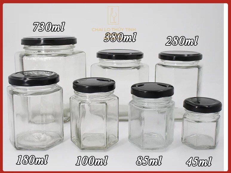 Lọ thủy tinh lục giác nắp thiếc