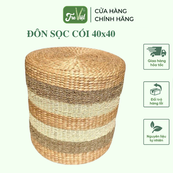 Ghế Đôn Lục Bình Sọc Cói - Đôn Bèo Tây - Bàn Trà cao 40x40 dùng trang trí nhà cửa - Round Ottoman