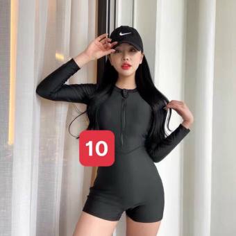 Đồ bơi nữ 1 mảnh kín đáo dài tay bikini liền mảnh quần đùi trong Tặng kèm mút lót ngực chống nắng áo tắm thời trang chất dày thun lạnh co dãn 4 chiều nâng ngực tôn dáng LM010