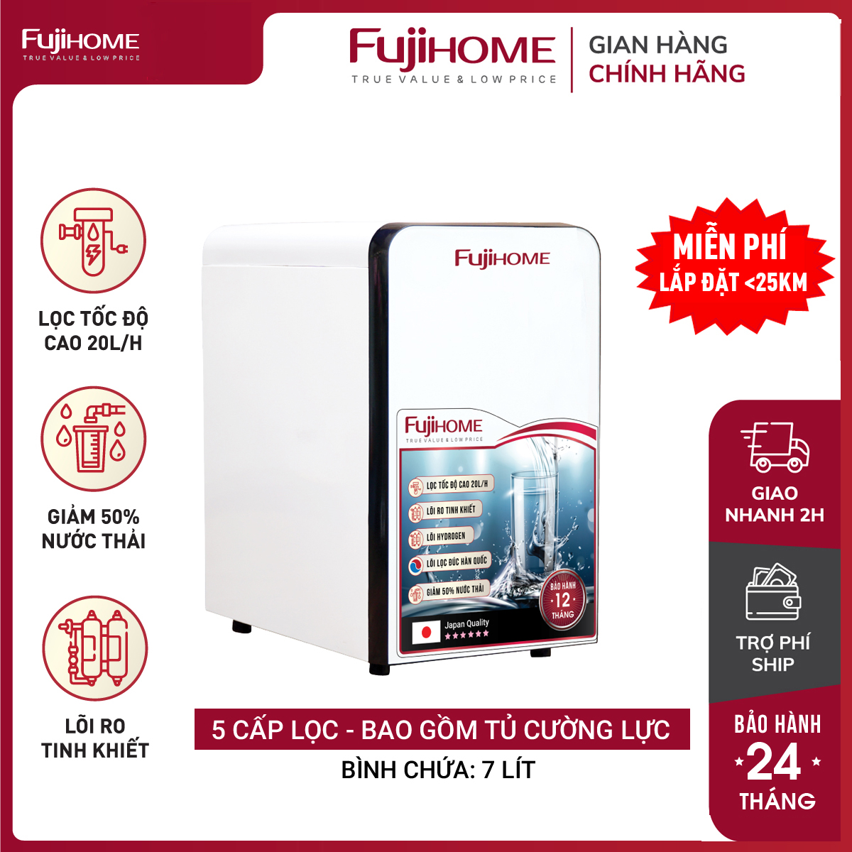 Máy lọc nước mini để bàn RO Hydrogen Fujihome RO-F09R gồm 5 cấp lọc, lọc 20L/h Bảo hành 2 năm tại nơi sử dụng - Miễn phí lắp đặt tại 63 tỉnh thành cách trạm <25km.