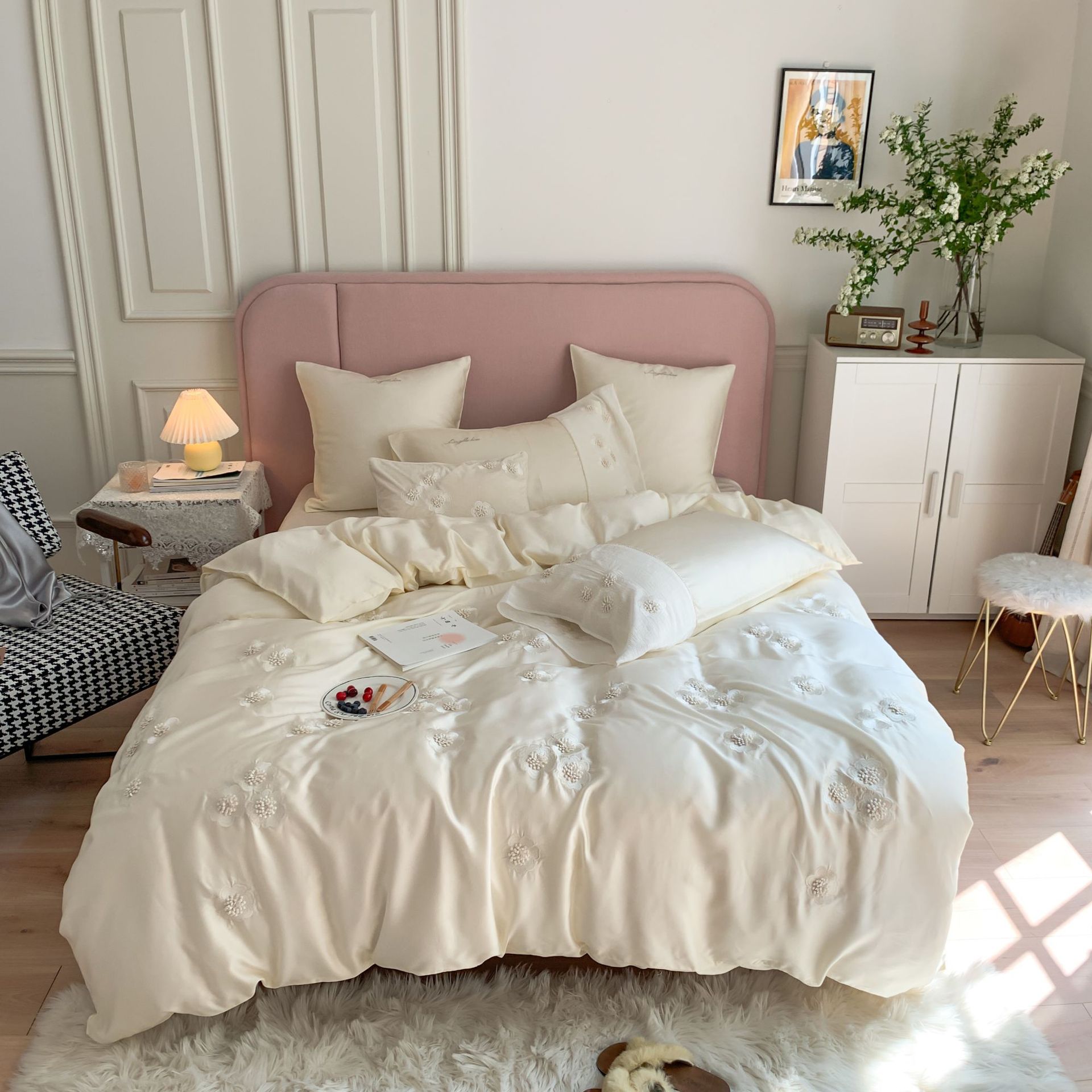 4 stuks/set Princess Wind 80 Tencel driedimensionaal bloemenborduurdekbed zijde glibberig cool tweepersoonsbed 1,8 m 1,5 m 2,0 m
