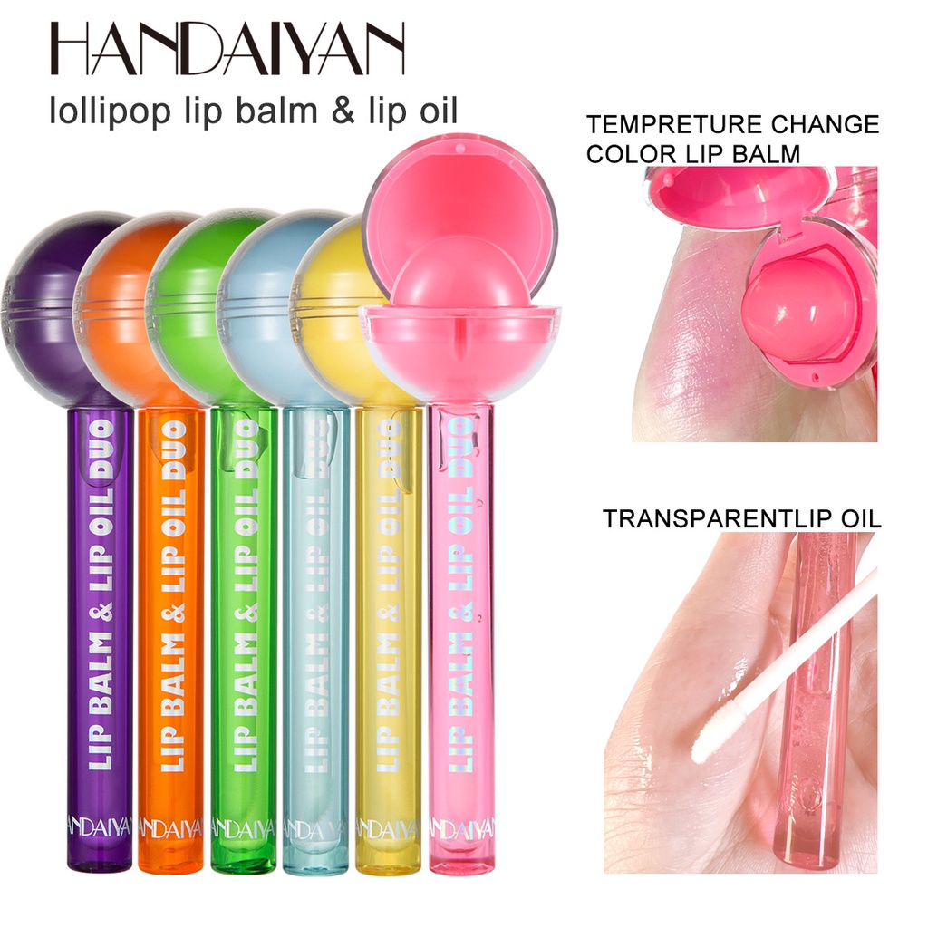 Son Thỏi Gió Dưỡng Có Màu kết hợp son bóng 2in1 HANDAIYAN Lollipop Lip Balm & Lip Oil
