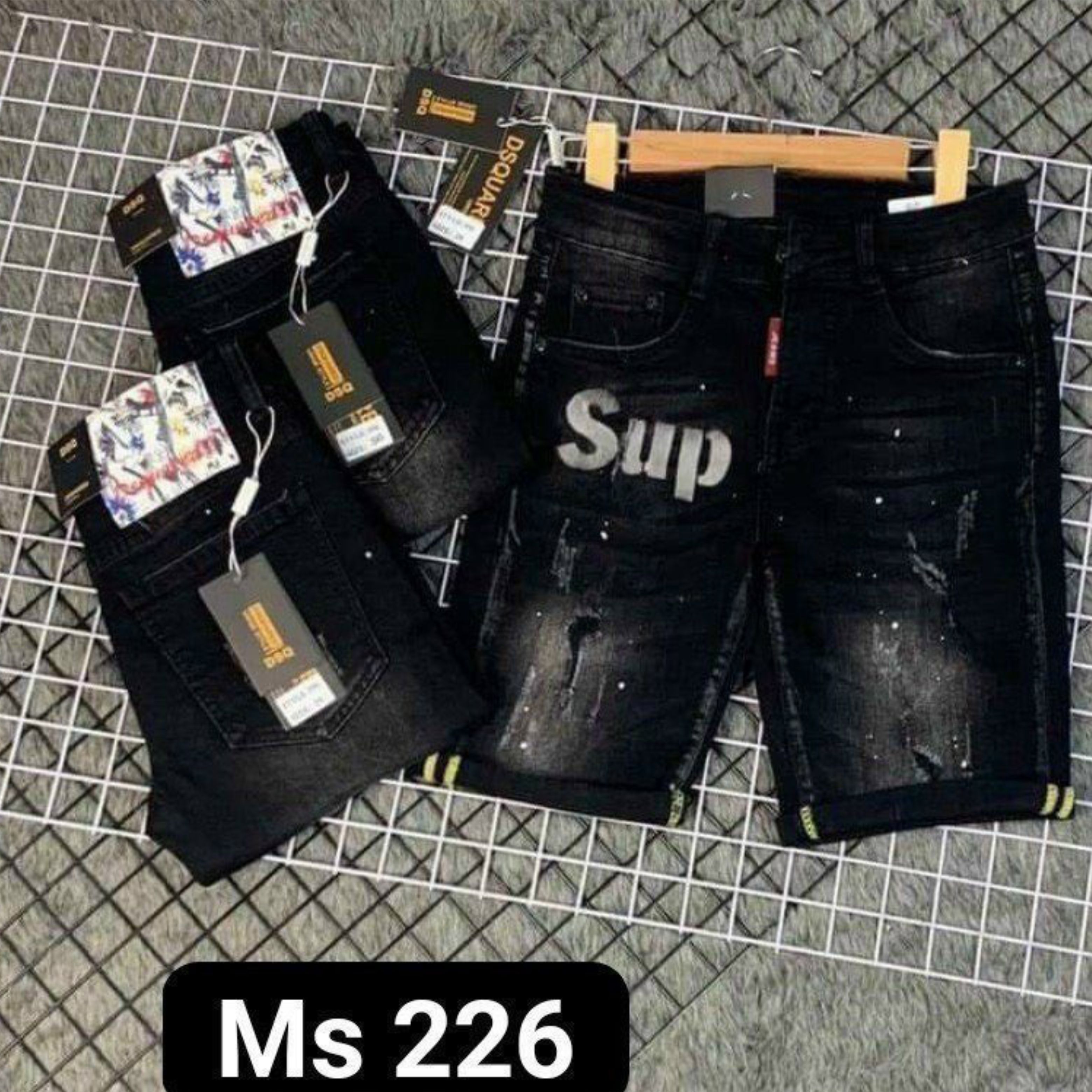 Quần short jean nam đen rách thêu logo Hàng Quảng Châu chất vải dày thoáng mát mẫu mới nhất cao cấp
