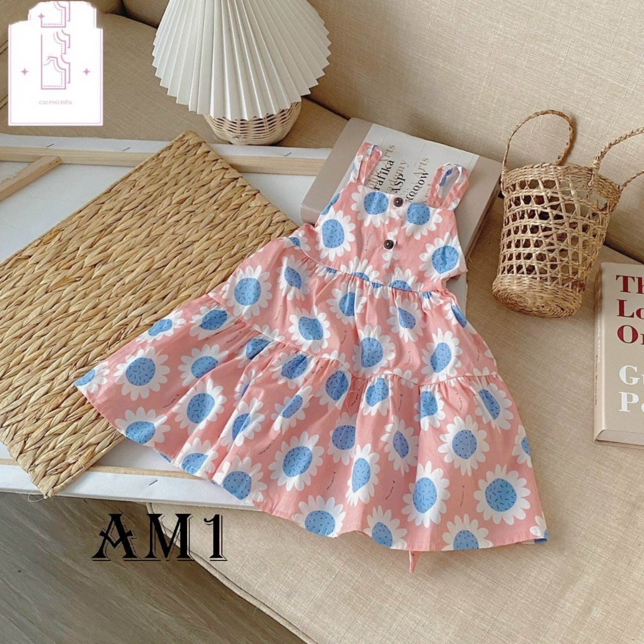 Váy bé gái, Đầm bé gái, Váy 2 dây bé gái vải thô VS056 cho bé từ 8kg đến 18kg - đầm bé gái vải thô siêu mát