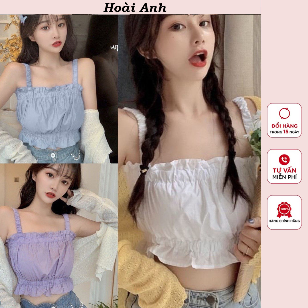 Áo croptop nữ áo croptop 2 dây đũi nhún freesize chất đũi mềm mát 3 màu xanh tím trắng