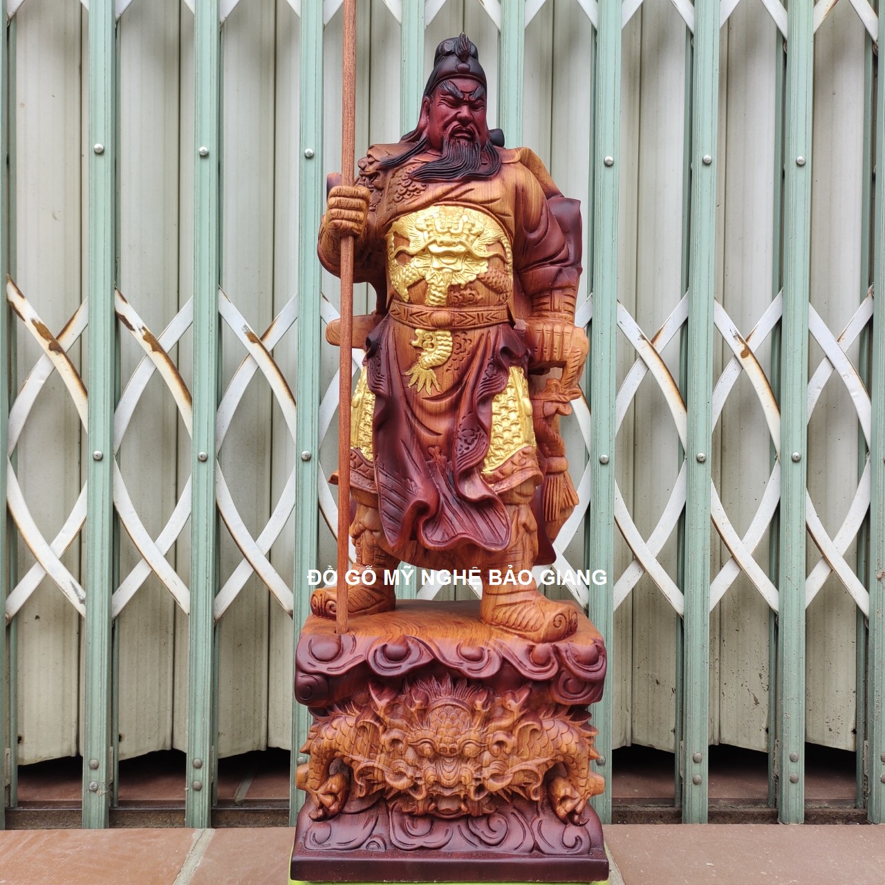 Tượng quan công gỗ hương cao 60 cm phun giả cổ