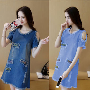 Đầm Jean Khoét Vai Cocacola